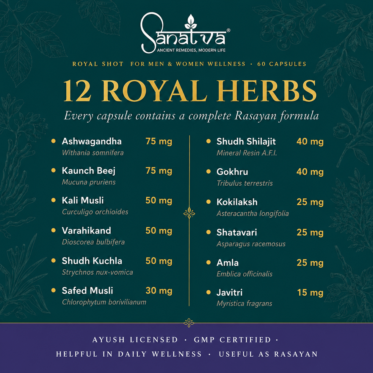 Royal Shot for Men & Women | 60 Capsules with Ashwagandha, Shilajit, Safed Musli & 9 Ayurvedic Herbs | Supports Strength, Stamina, Vitality & Daily Energy | Natural Wellness Supplement for Men and women - Image 5